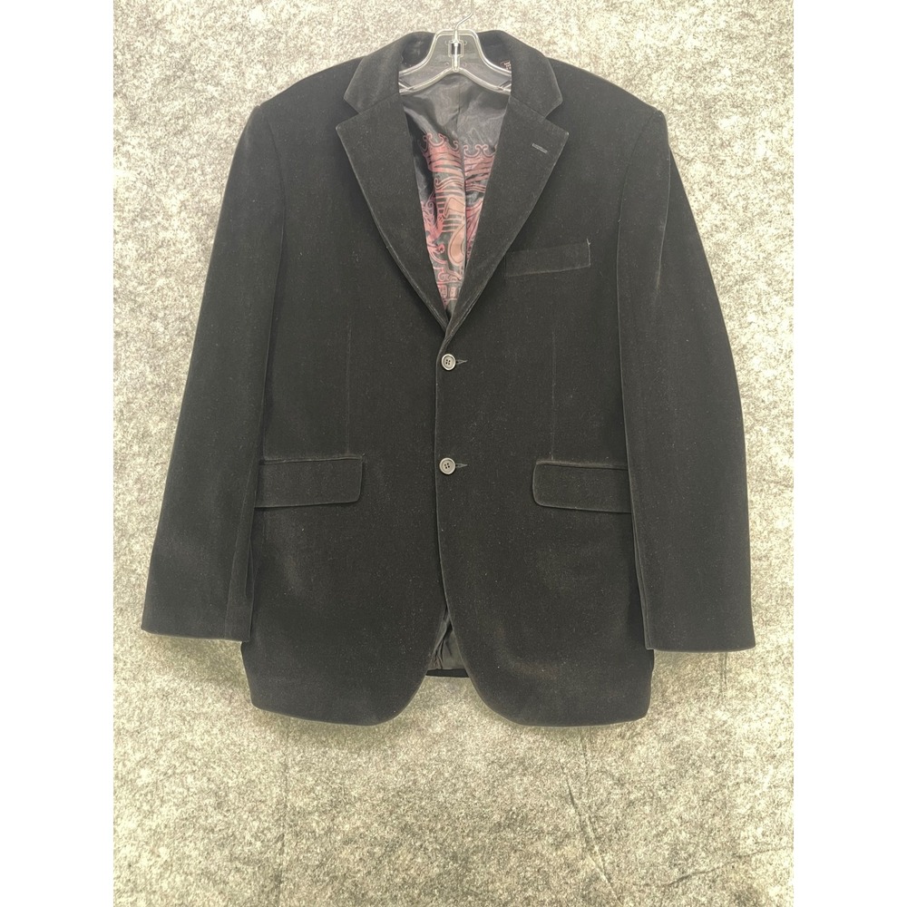 7 Diamonds Blazer Men Large Black Velvet‎ Graphic Lining Sport Coat Jacket Goth